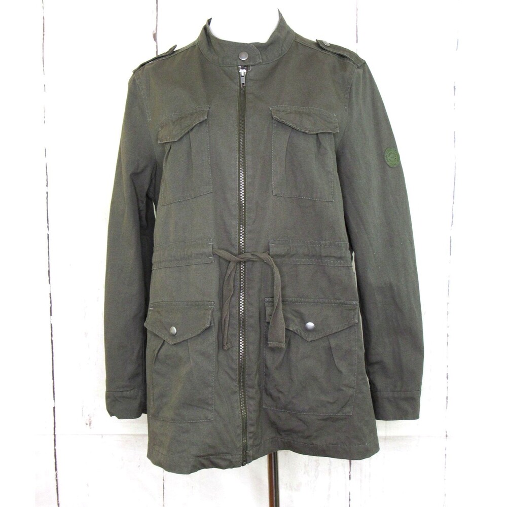 Seraphine Women's Olive Green Maternity Utility Jacket Zip Front Military Size 8